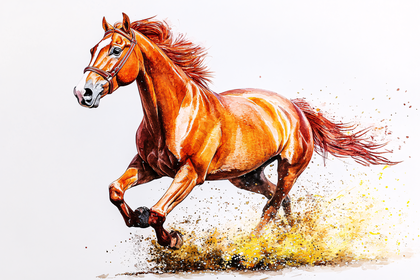 Running Chestnut Horse Watercolor