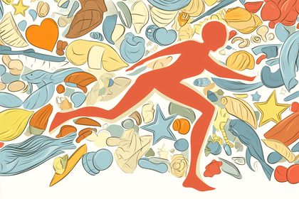 Running Figure Amidst Abstract Shapes
