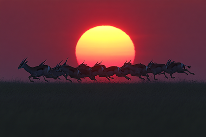Running Gazelles at Sunset