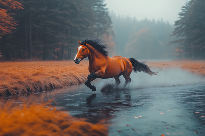 Running Horse In Autumn