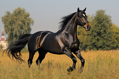 Running Horse in Golden Field
