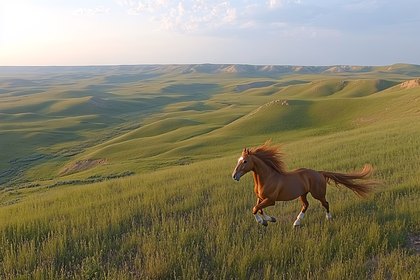 Running Horse In Green Field