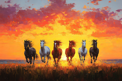 Running Horses at Sunset