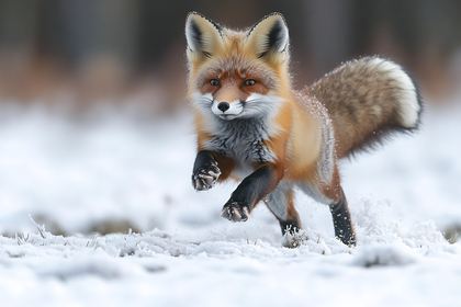 Running Red Fox in Winter Snow