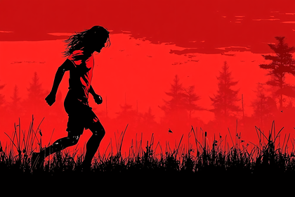 Running Silhouette Against Red Sky