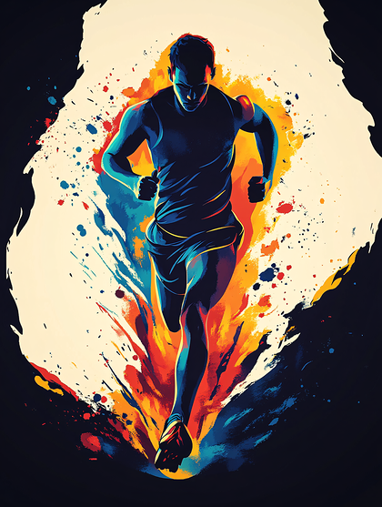 Running Silhouette with Abstract Background
