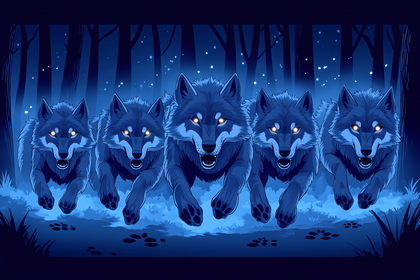 Running Wolves in Dark Forest