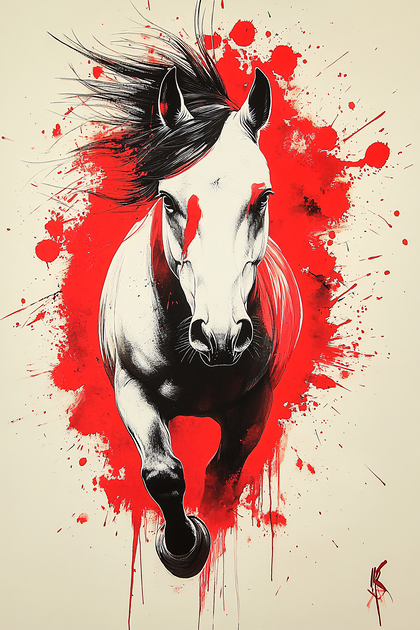 Rushing Horse with Red Splatter