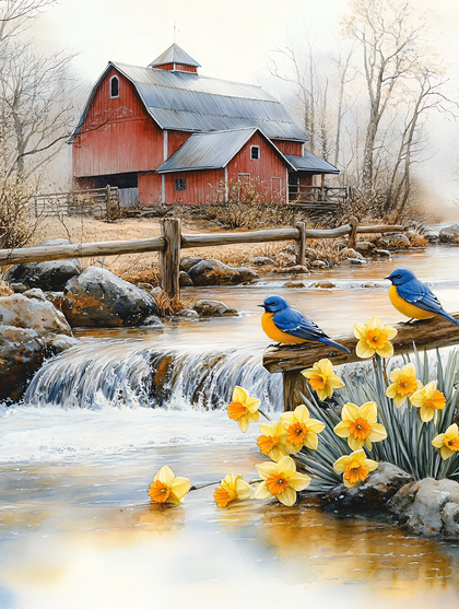 Rustic Barn and Bluebirds