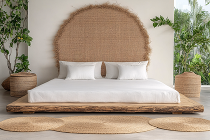 Rustic Bedroom Interior With Straw Headboard