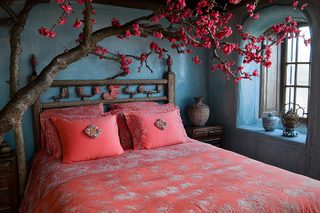 Rustic Bedroom with Cherry Blossom Tree