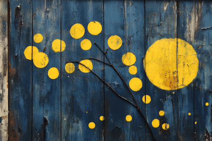 Rustic Blue Wood with Yellow Circles