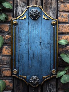 Rustic Blue Wooden Sign with Golden Trim