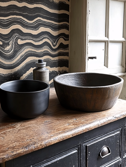 Rustic Bowls on Wooden Dresser