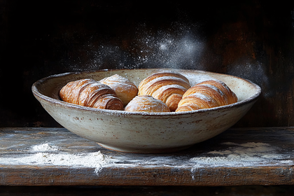 Rustic Croissants in Beige Bowl