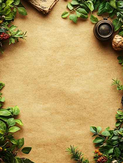 Rustic Foliage Frame On Parchment