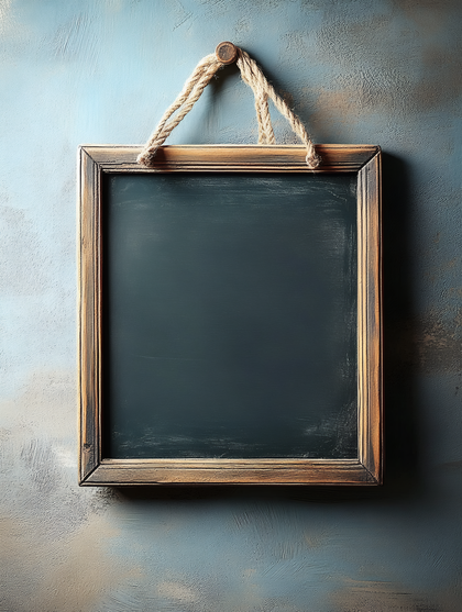 Rustic Hanging Blackboard on Textured Wall