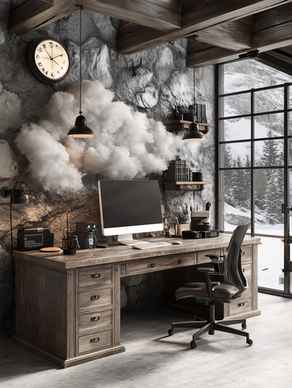 Rustic Home Office with Stone Wall