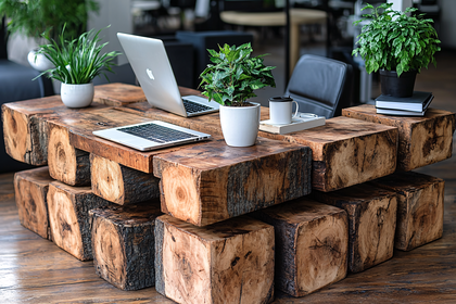 Rustic Office Desk with Plants