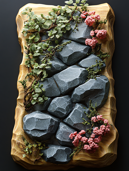 Rustic Stone Pathway With Blossoms