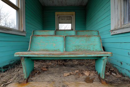 Rustic Teal Bench Waiting Area