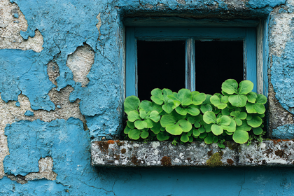 Rustic Window with Green Plants