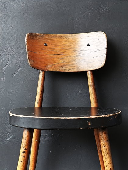 Rustic Wooden Chair Against Gray Wall