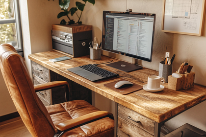 Rustic Wooden Desk Home Office Setup