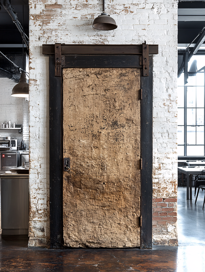 Rustic Wooden Door in Industrial Setting