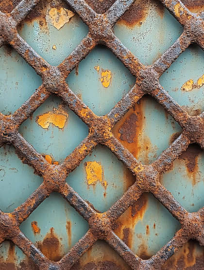 Rusty Grid Over Aqua Panel
