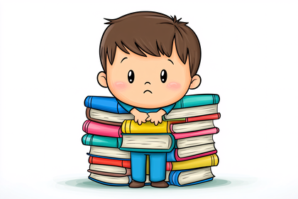 Sad Boy Behind Stack Of Books