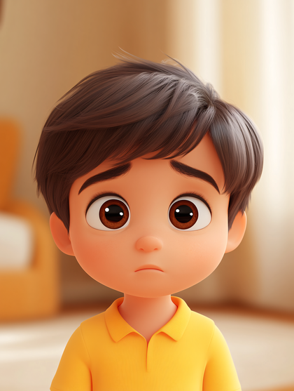 Sad Cartoon Boy Portrait