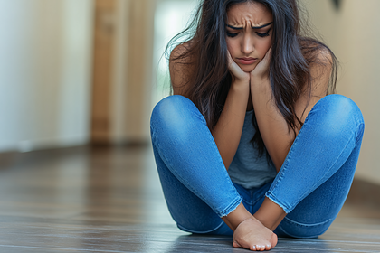 Sad Woman Sitting on Floor