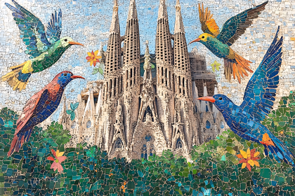 Sagrada Familia Mosaic With Birds