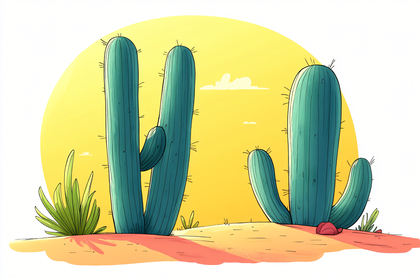 Saguaro Cacti in Desert Scene