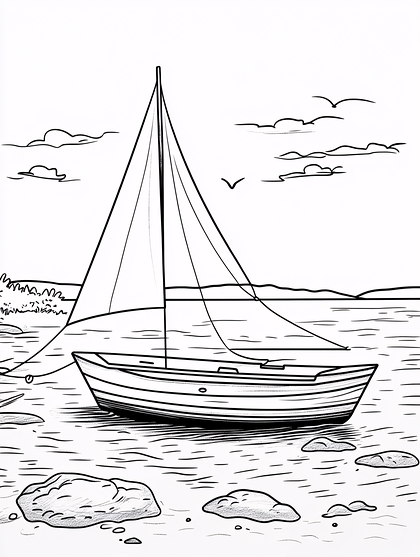 Sailboat On Water Line Art