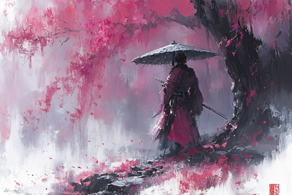 Samurai Under Pink Blossoms