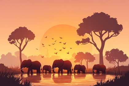 Savanna Sunset Elephants