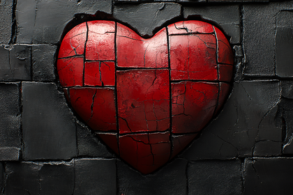 Scarlet Heart Embedded In Black Brickwork