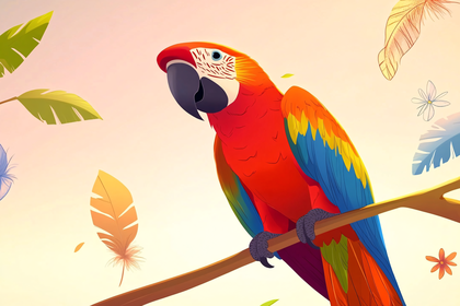 Scarlet Macaw Perched on Branch