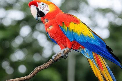 Scarlet Macaw Perched On Branch