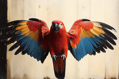 Scarlet Macaw Spreading Wings