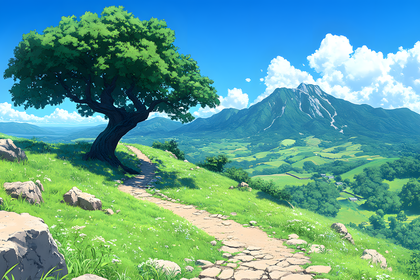 Free Download Anime Style Mountain Landscape with Stone Path and Green ...