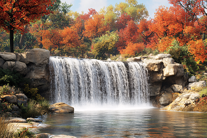 Scenic Waterfall In Autumn Forest