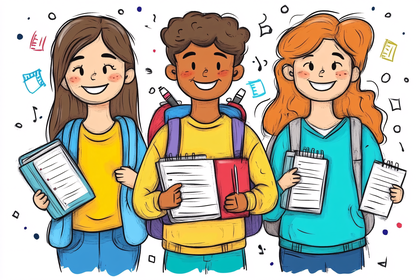 School Children with Notebooks