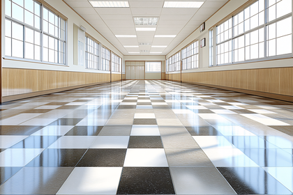 School Hallway With Checkered Floor