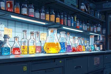 Science Lab Beakers and Bottles