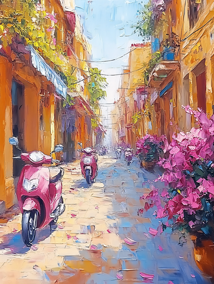 Scooters Parked On A Sunny City Street