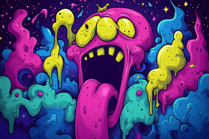 Screaming Cartoon Monster with Dripping Elements