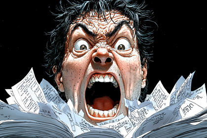Screaming Man Surrounded by Papers